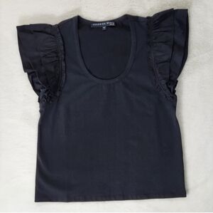 Veronica Beard Black Ruffle Sleeve Cotton Blend Short Sleeve